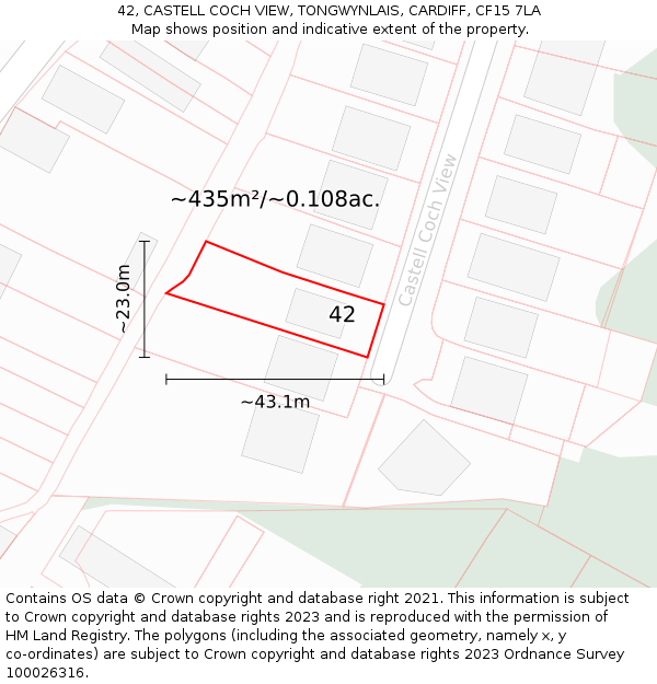 42, CASTELL COCH VIEW, TONGWYNLAIS, CARDIFF, CF15 7LA: Plot and title map