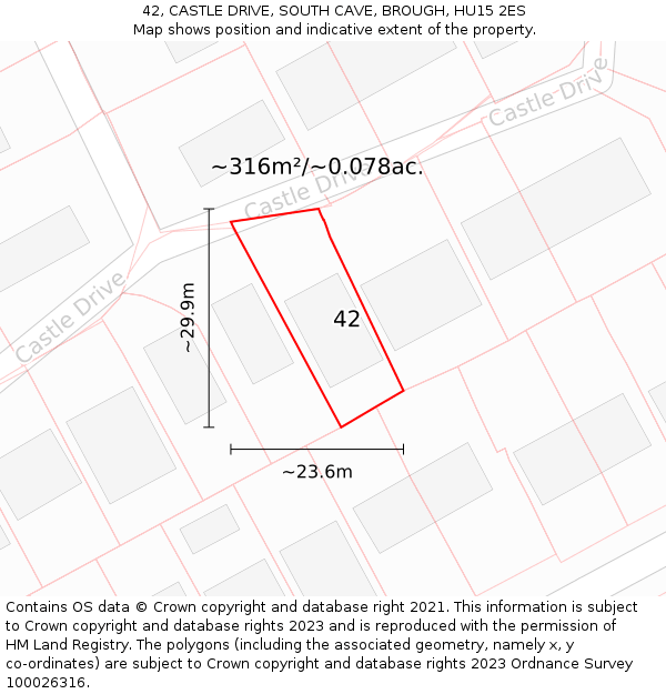 42, CASTLE DRIVE, SOUTH CAVE, BROUGH, HU15 2ES: Plot and title map