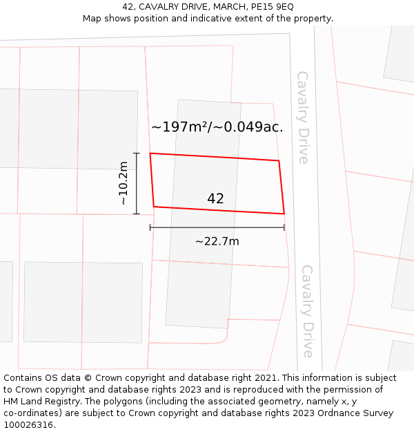 42, CAVALRY DRIVE, MARCH, PE15 9EQ: Plot and title map