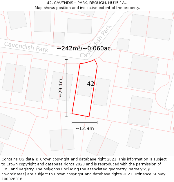 42, CAVENDISH PARK, BROUGH, HU15 1AU: Plot and title map