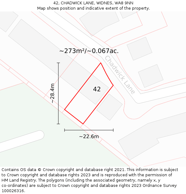 42, CHADWICK LANE, WIDNES, WA8 9NN: Plot and title map