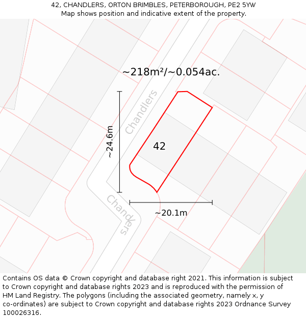 42, CHANDLERS, ORTON BRIMBLES, PETERBOROUGH, PE2 5YW: Plot and title map