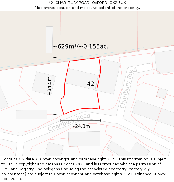 42, CHARLBURY ROAD, OXFORD, OX2 6UX: Plot and title map