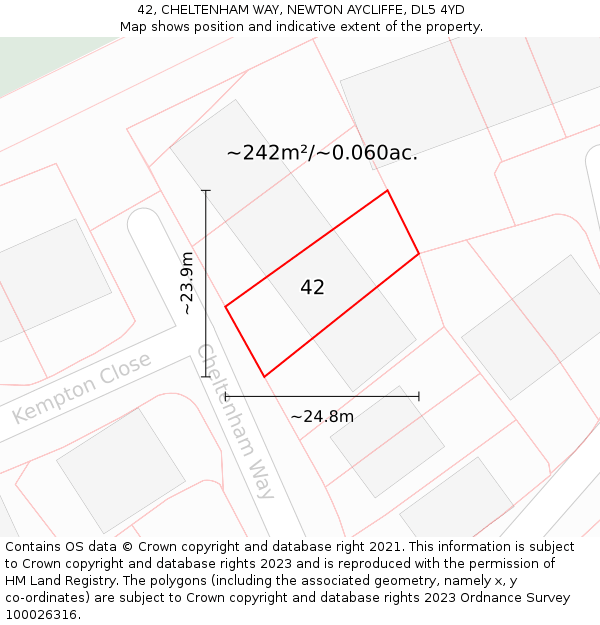 42, CHELTENHAM WAY, NEWTON AYCLIFFE, DL5 4YD: Plot and title map