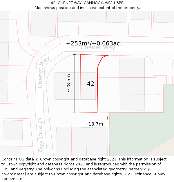 42, CHENET WAY, CANNOCK, WS11 5RR: Plot and title map