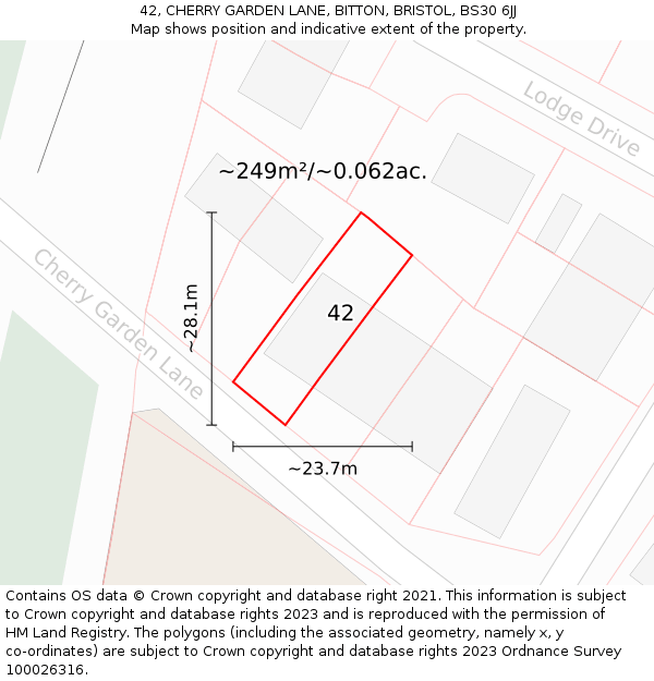 42, CHERRY GARDEN LANE, BITTON, BRISTOL, BS30 6JJ: Plot and title map