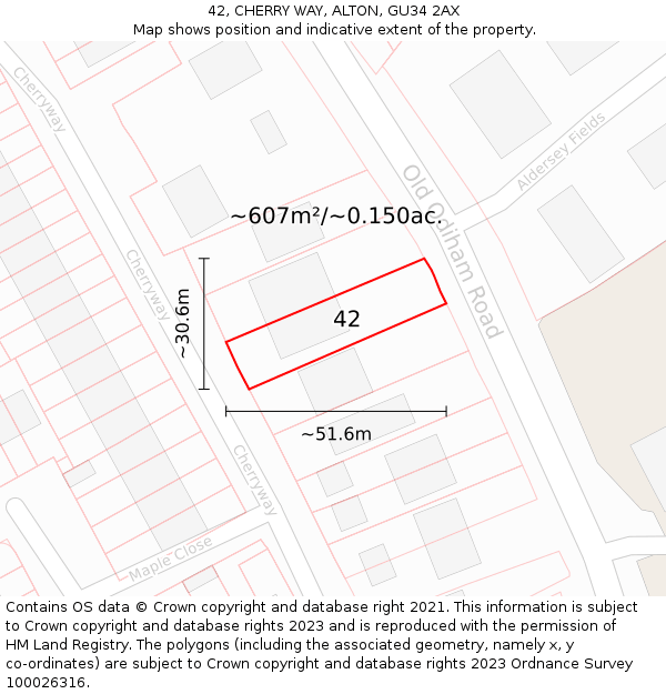 42, CHERRY WAY, ALTON, GU34 2AX: Plot and title map