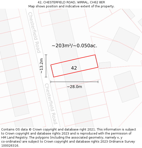 42, CHESTERFIELD ROAD, WIRRAL, CH62 8ER: Plot and title map