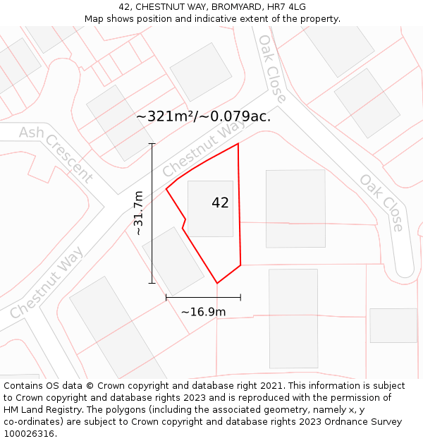 42, CHESTNUT WAY, BROMYARD, HR7 4LG: Plot and title map