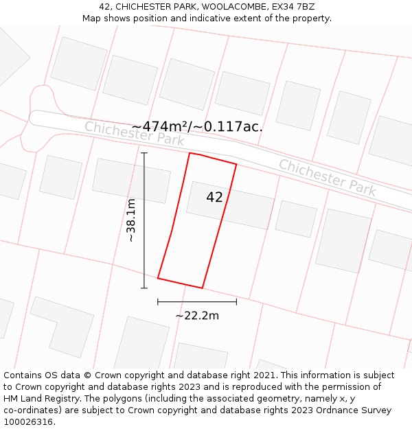 42, CHICHESTER PARK, WOOLACOMBE, EX34 7BZ: Plot and title map