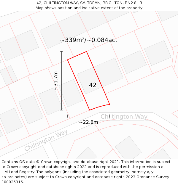 42, CHILTINGTON WAY, SALTDEAN, BRIGHTON, BN2 8HB: Plot and title map