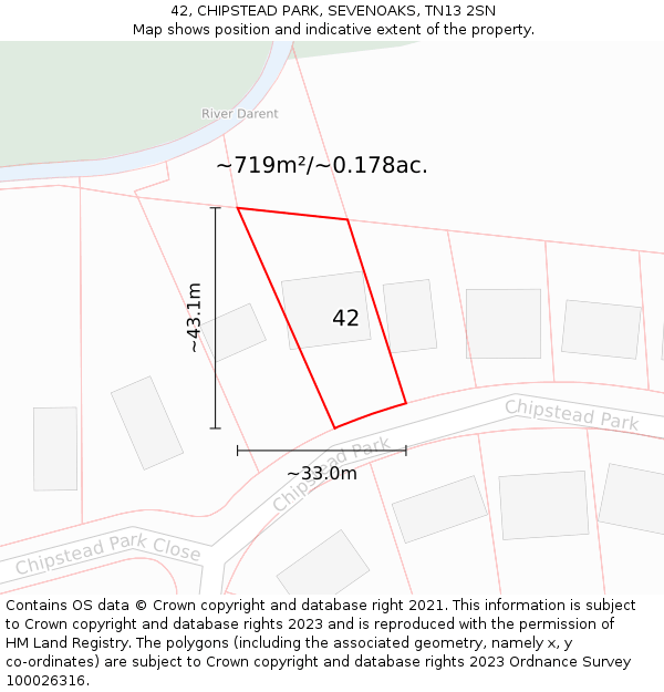 42, CHIPSTEAD PARK, SEVENOAKS, TN13 2SN: Plot and title map