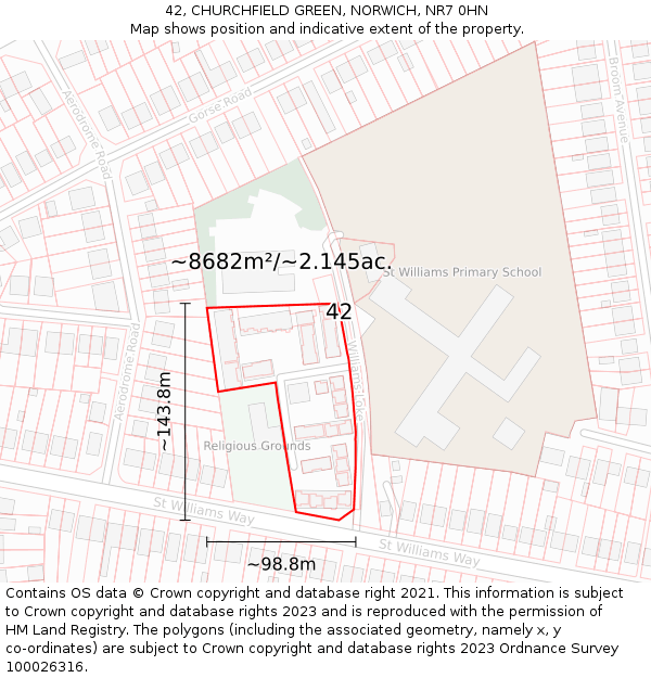 42, CHURCHFIELD GREEN, NORWICH, NR7 0HN: Plot and title map