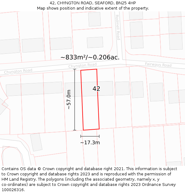 42, CHYNGTON ROAD, SEAFORD, BN25 4HP: Plot and title map