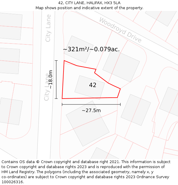 42, CITY LANE, HALIFAX, HX3 5LA: Plot and title map