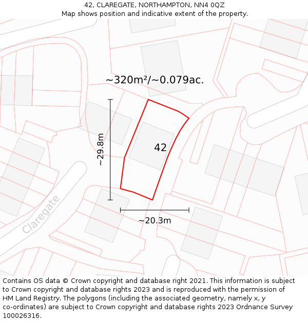 42, CLAREGATE, NORTHAMPTON, NN4 0QZ: Plot and title map