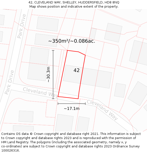 42, CLEVELAND WAY, SHELLEY, HUDDERSFIELD, HD8 8NQ: Plot and title map