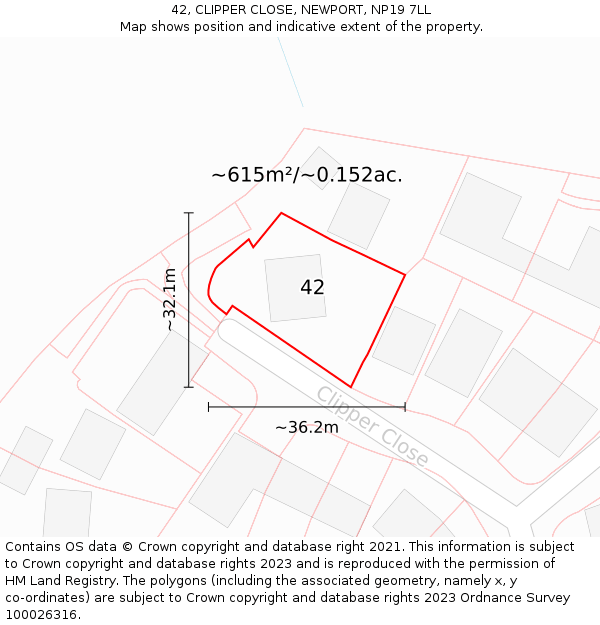 42, CLIPPER CLOSE, NEWPORT, NP19 7LL: Plot and title map