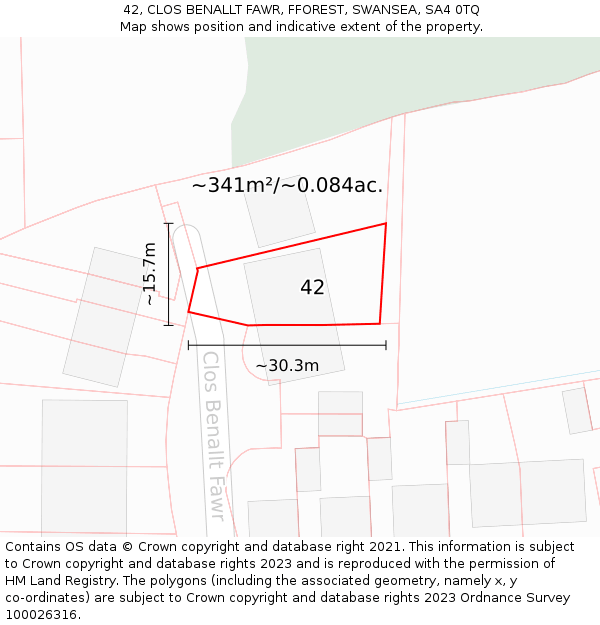 42, CLOS BENALLT FAWR, FFOREST, SWANSEA, SA4 0TQ: Plot and title map