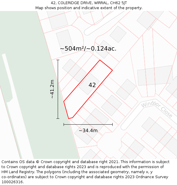 42, COLERIDGE DRIVE, WIRRAL, CH62 5JT: Plot and title map