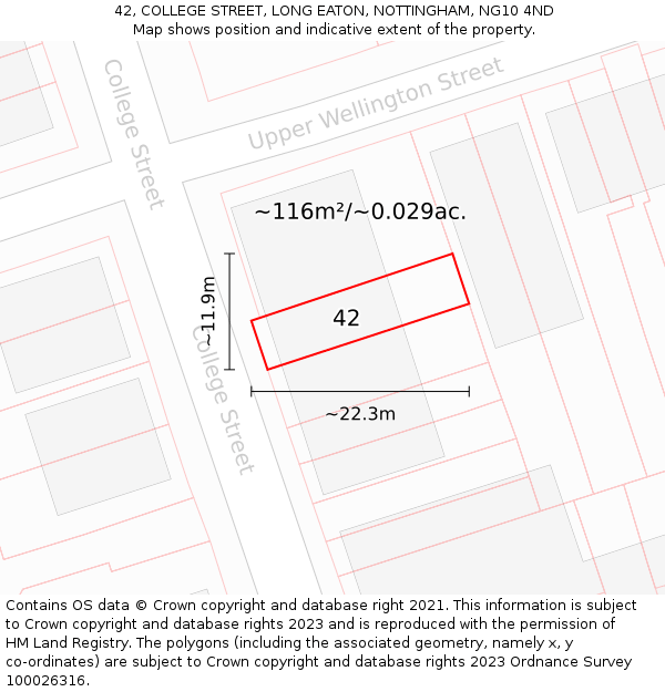 42, COLLEGE STREET, LONG EATON, NOTTINGHAM, NG10 4ND: Plot and title map