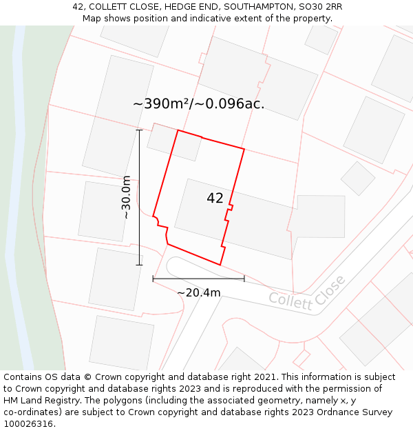 42, COLLETT CLOSE, HEDGE END, SOUTHAMPTON, SO30 2RR: Plot and title map