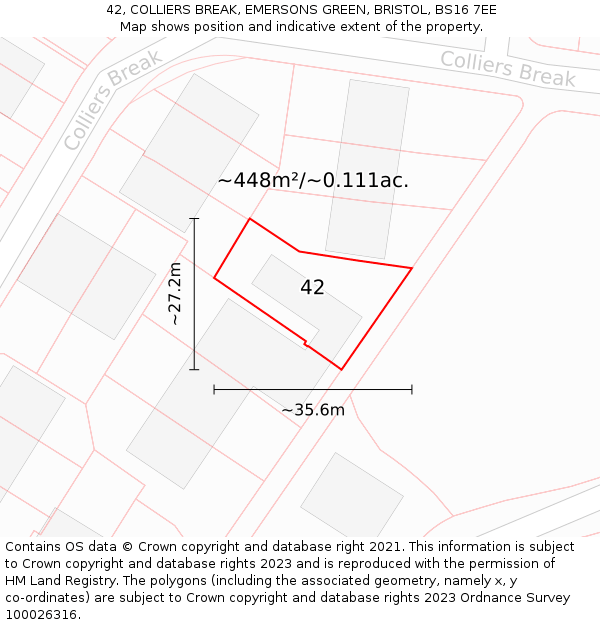 42, COLLIERS BREAK, EMERSONS GREEN, BRISTOL, BS16 7EE: Plot and title map