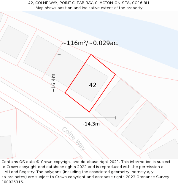 42, COLNE WAY, POINT CLEAR BAY, CLACTON-ON-SEA, CO16 8LL: Plot and title map