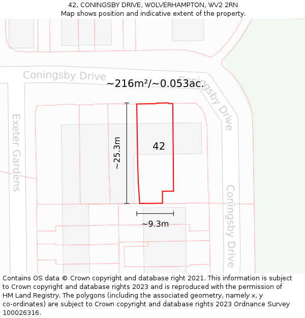 42, CONINGSBY DRIVE, WOLVERHAMPTON, WV2 2RN: Plot and title map