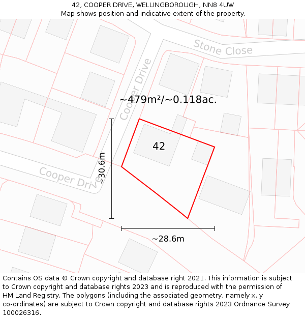 42, COOPER DRIVE, WELLINGBOROUGH, NN8 4UW: Plot and title map