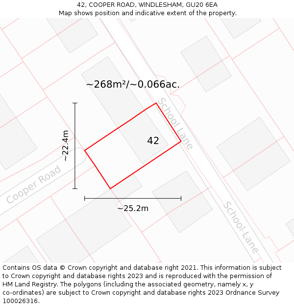 42, COOPER ROAD, WINDLESHAM, GU20 6EA: Plot and title map