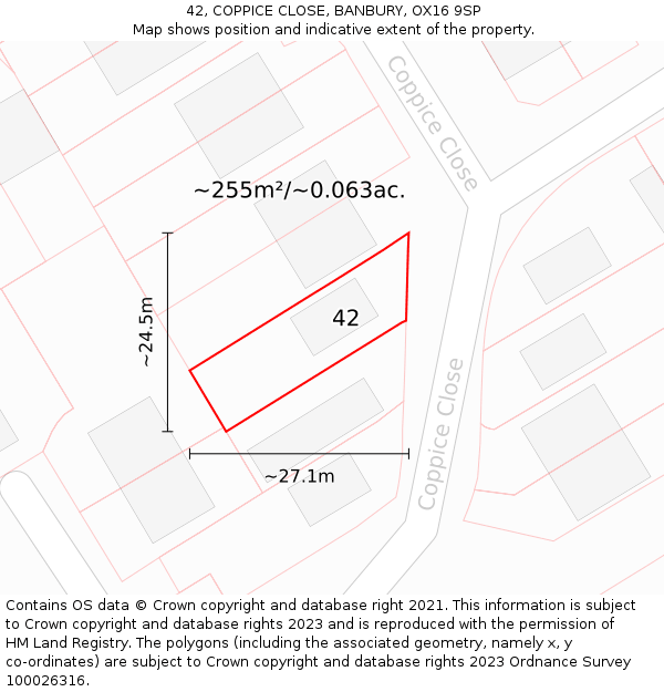 42, COPPICE CLOSE, BANBURY, OX16 9SP: Plot and title map