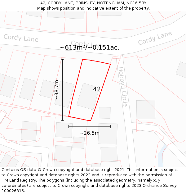 42, CORDY LANE, BRINSLEY, NOTTINGHAM, NG16 5BY: Plot and title map