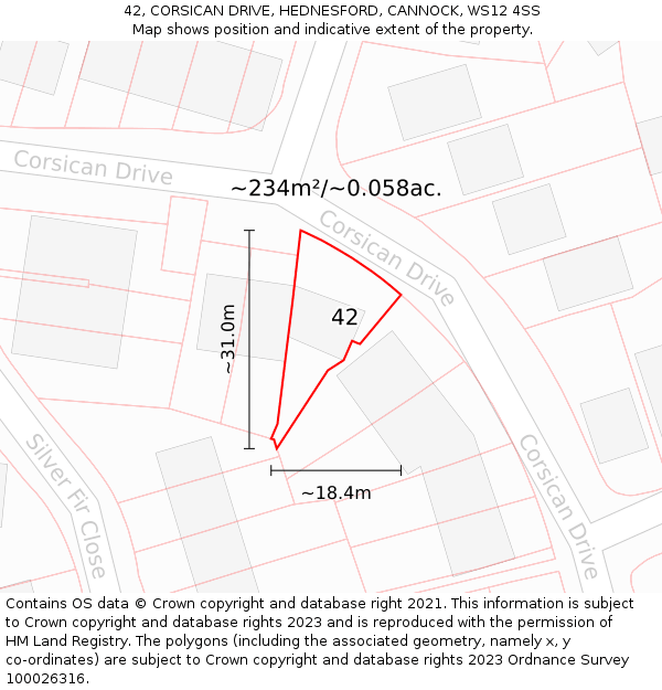 42, CORSICAN DRIVE, HEDNESFORD, CANNOCK, WS12 4SS: Plot and title map