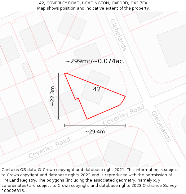 42, COVERLEY ROAD, HEADINGTON, OXFORD, OX3 7EX: Plot and title map