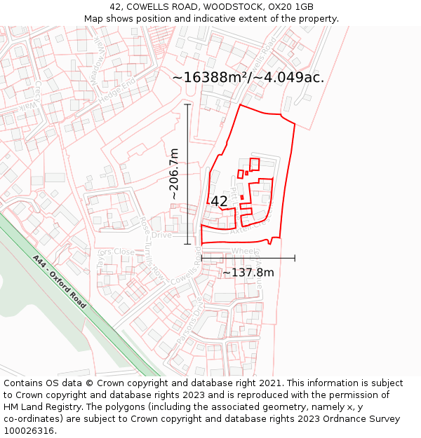 42, COWELLS ROAD, WOODSTOCK, OX20 1GB: Plot and title map