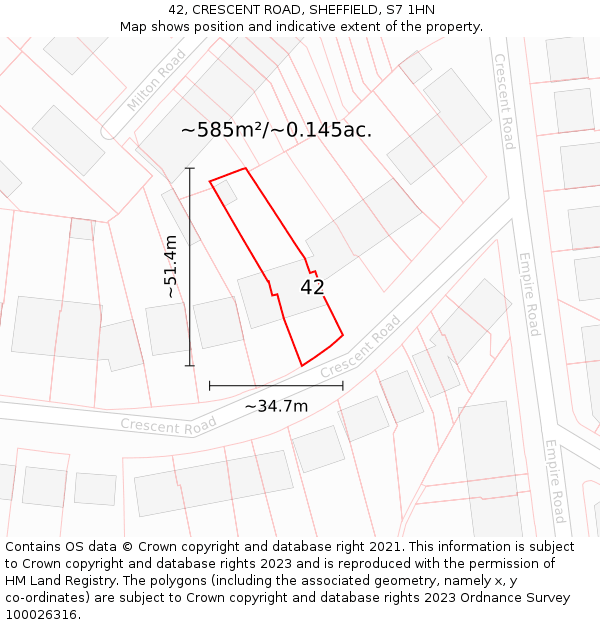 42, CRESCENT ROAD, SHEFFIELD, S7 1HN: Plot and title map