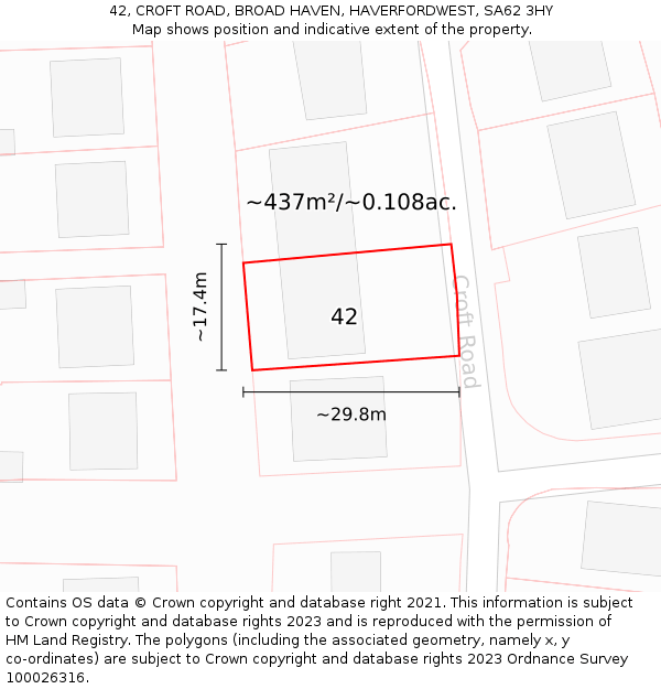 42, CROFT ROAD, BROAD HAVEN, HAVERFORDWEST, SA62 3HY: Plot and title map