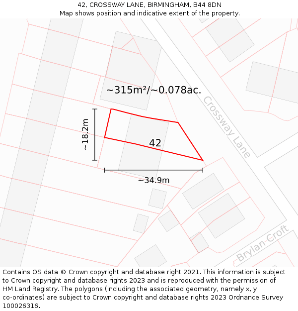 42, CROSSWAY LANE, BIRMINGHAM, B44 8DN: Plot and title map