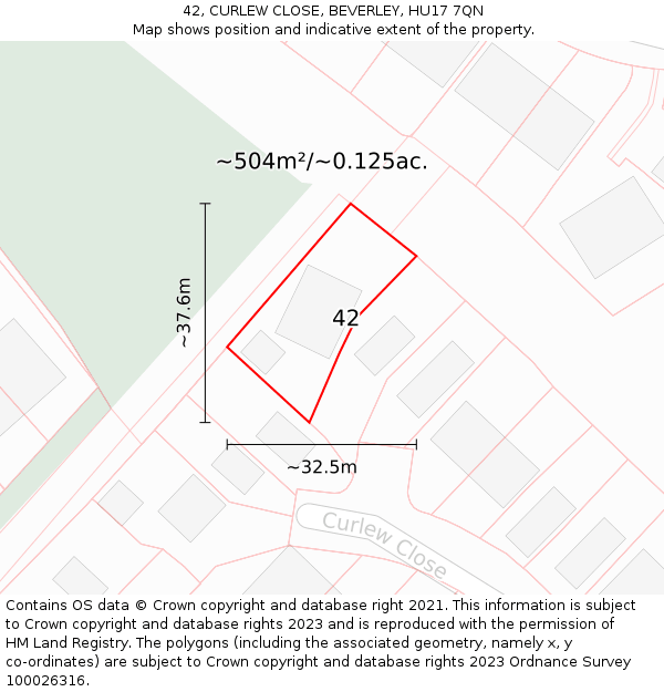 42, CURLEW CLOSE, BEVERLEY, HU17 7QN: Plot and title map