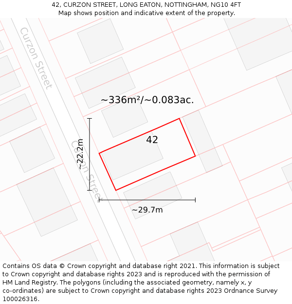 42, CURZON STREET, LONG EATON, NOTTINGHAM, NG10 4FT: Plot and title map