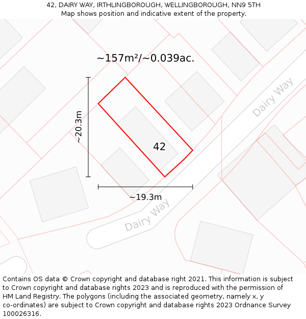 42, DAIRY WAY, IRTHLINGBOROUGH, WELLINGBOROUGH, NN9 5TH: Plot and title map