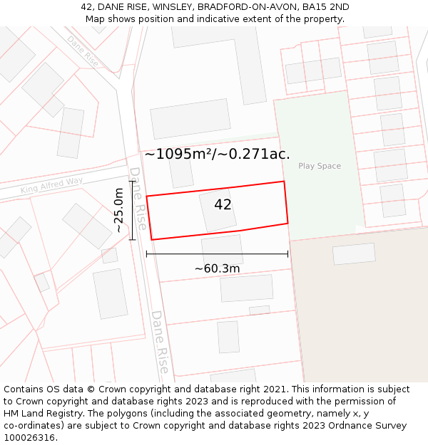 42, DANE RISE, WINSLEY, BRADFORD-ON-AVON, BA15 2ND: Plot and title map