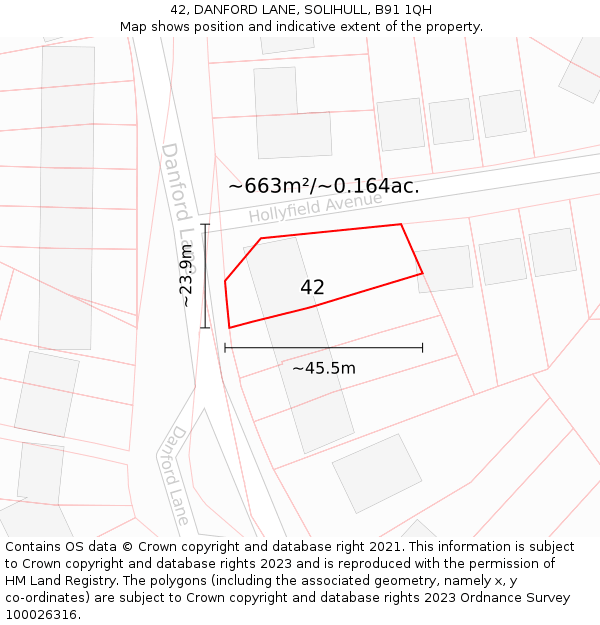 42, DANFORD LANE, SOLIHULL, B91 1QH: Plot and title map