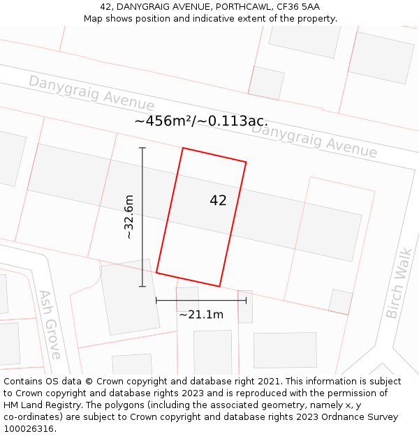 42, DANYGRAIG AVENUE, PORTHCAWL, CF36 5AA: Plot and title map