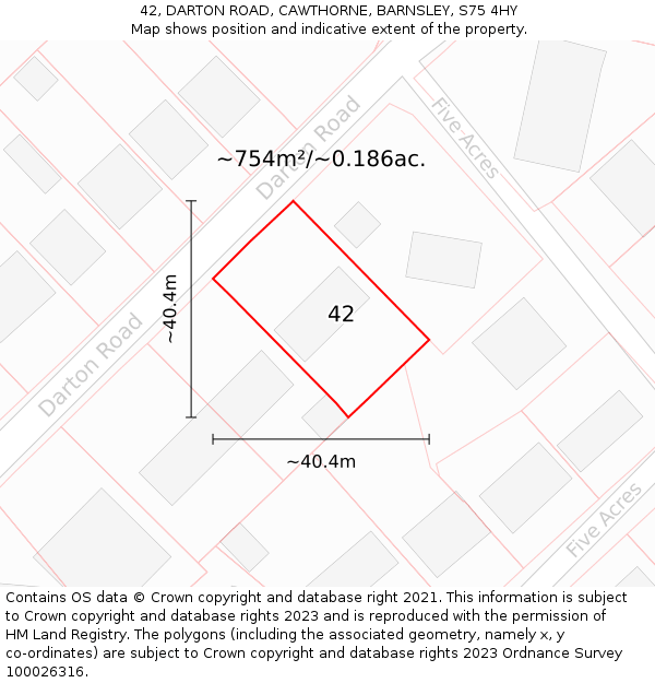 42, DARTON ROAD, CAWTHORNE, BARNSLEY, S75 4HY: Plot and title map