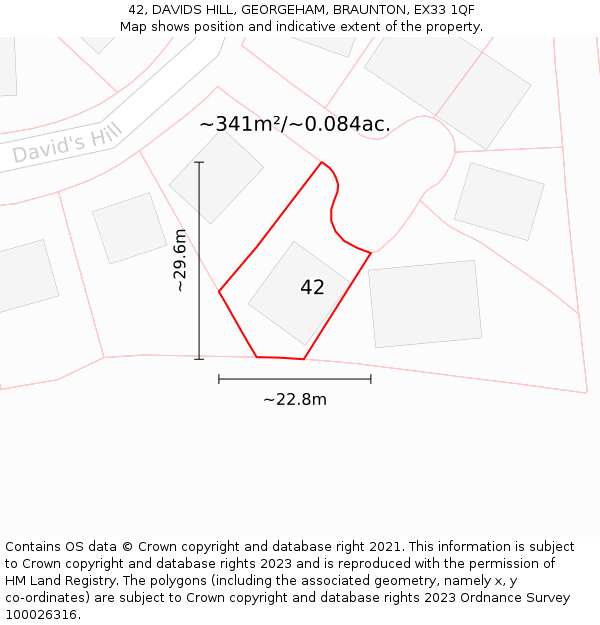 42, DAVIDS HILL, GEORGEHAM, BRAUNTON, EX33 1QF: Plot and title map