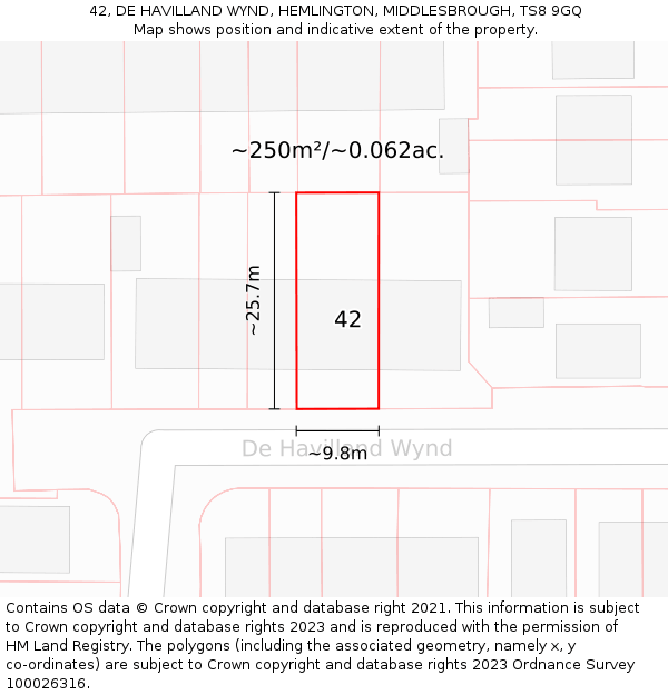 42, DE HAVILLAND WYND, HEMLINGTON, MIDDLESBROUGH, TS8 9GQ: Plot and title map