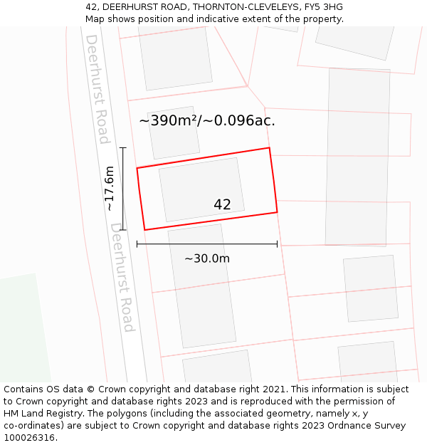 42, DEERHURST ROAD, THORNTON-CLEVELEYS, FY5 3HG: Plot and title map