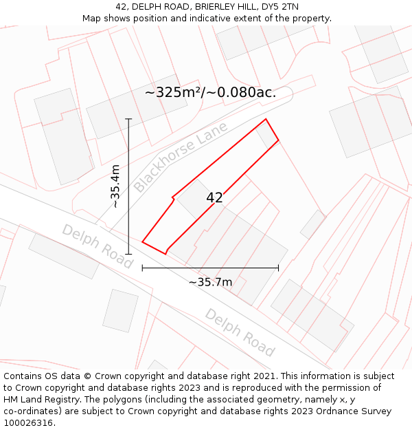 42, DELPH ROAD, BRIERLEY HILL, DY5 2TN: Plot and title map